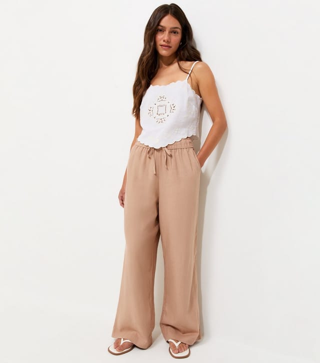 New Look Women's Petite Mink Linen Blend Wide Leg Trousers New Look - 3