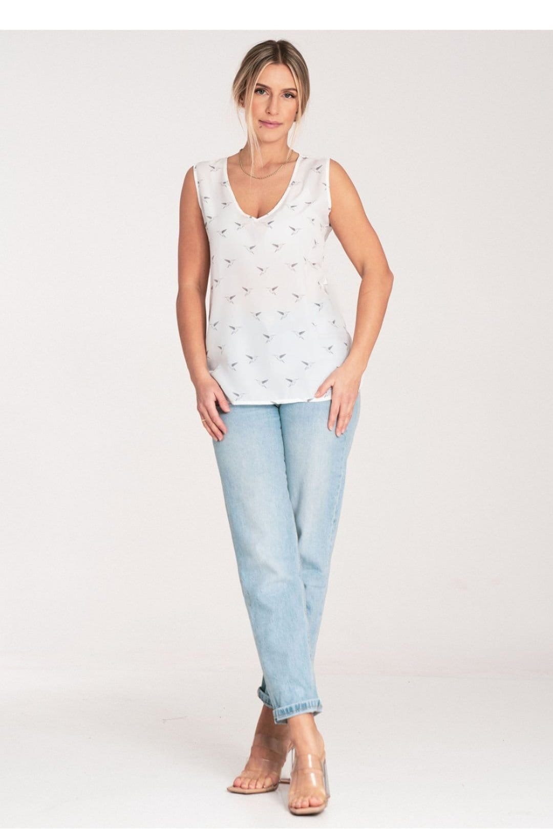 Love Lace Love Lace Women's Thick Strap Rounded Heart Neck Blouse in White - 4