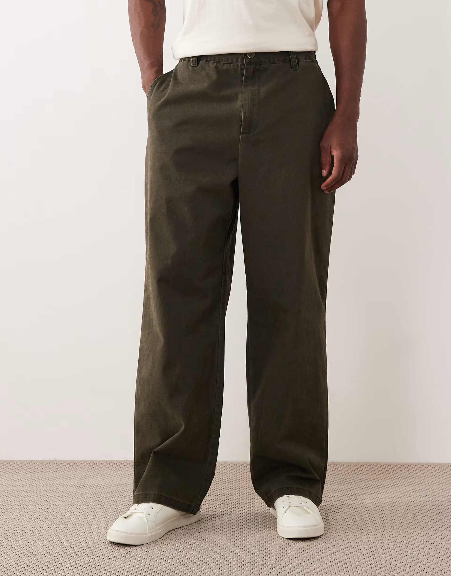 ASOS ASOS DESIGN wide suit trousers with quarter elasticated waist in washed dark green