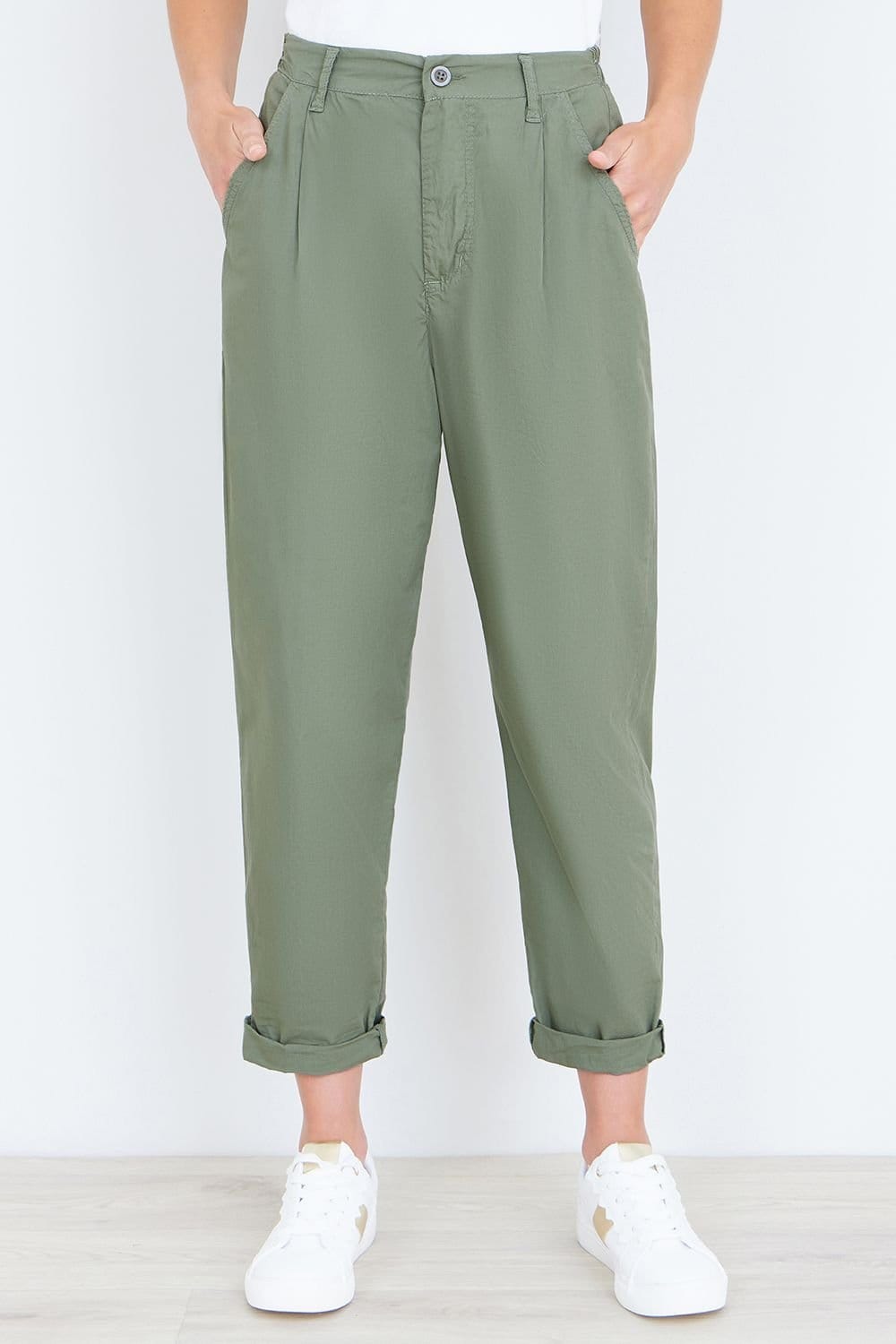 Yumi Women's Khaki Cotton Canvas Chinos