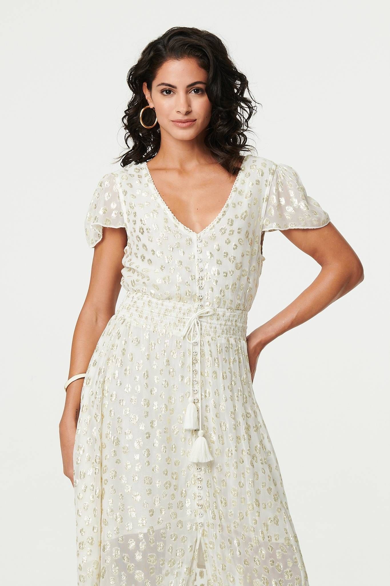 Izabel London Izabel London Women's Animal Print Tassel Tie Maxi Dress in Metallics - 2