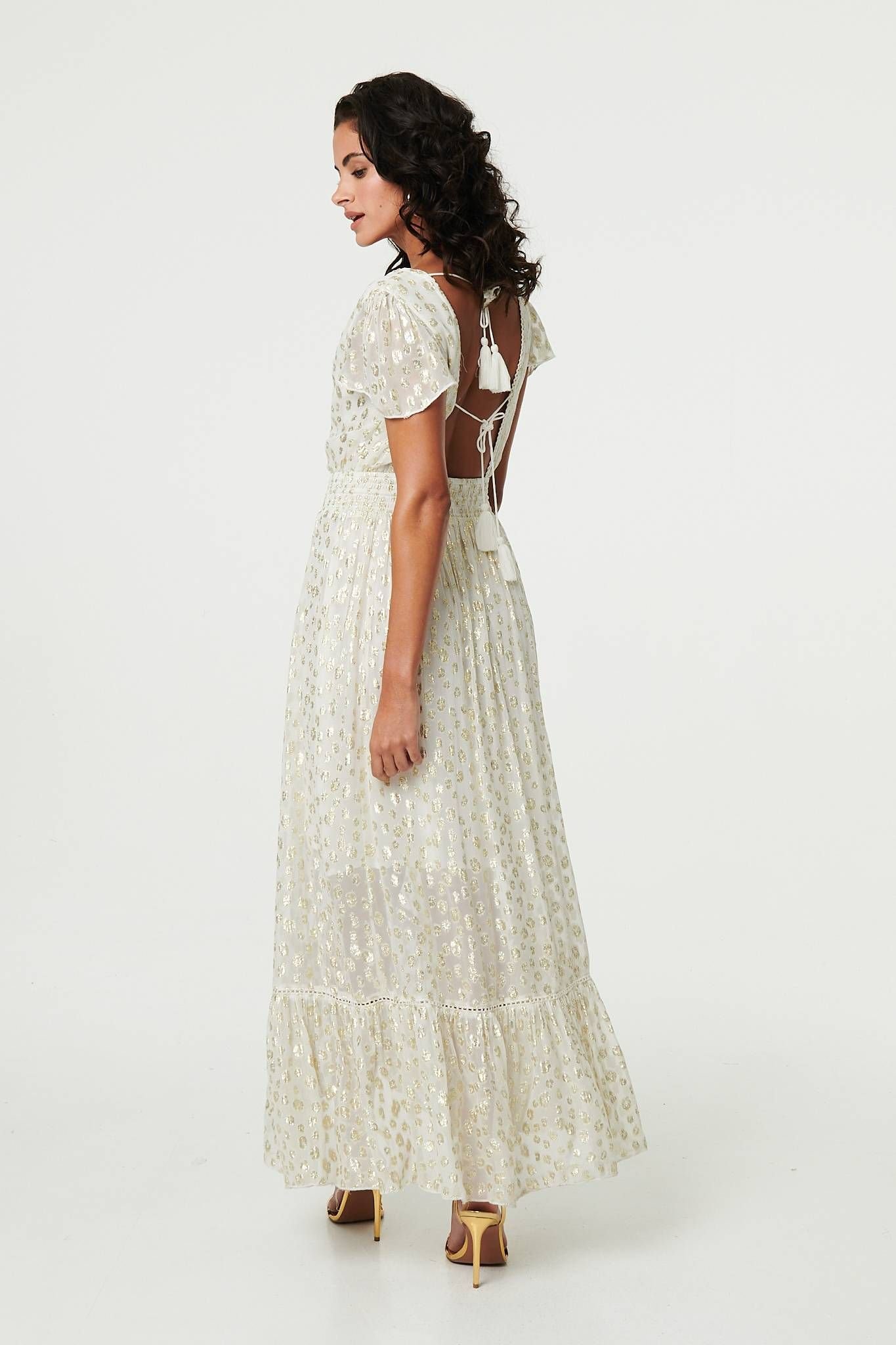 Izabel London Izabel London Women's Animal Print Tassel Tie Maxi Dress in Metallics - 3