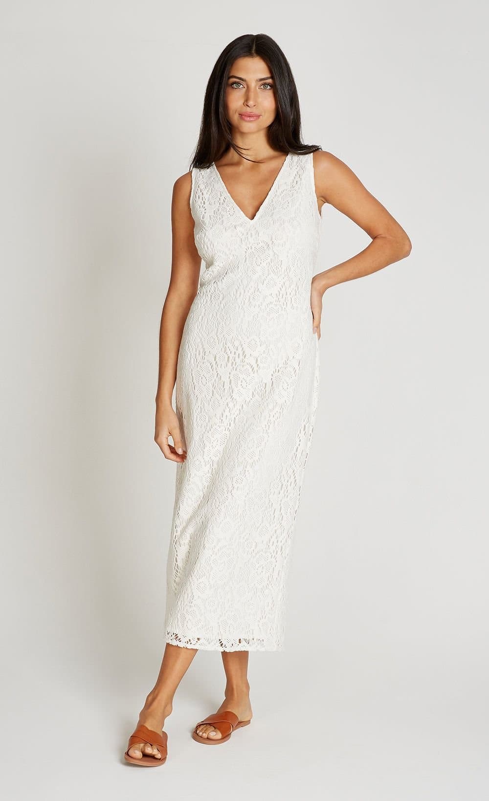 Little Mistress Little Mistress Cream Crochet Midaxi Dress