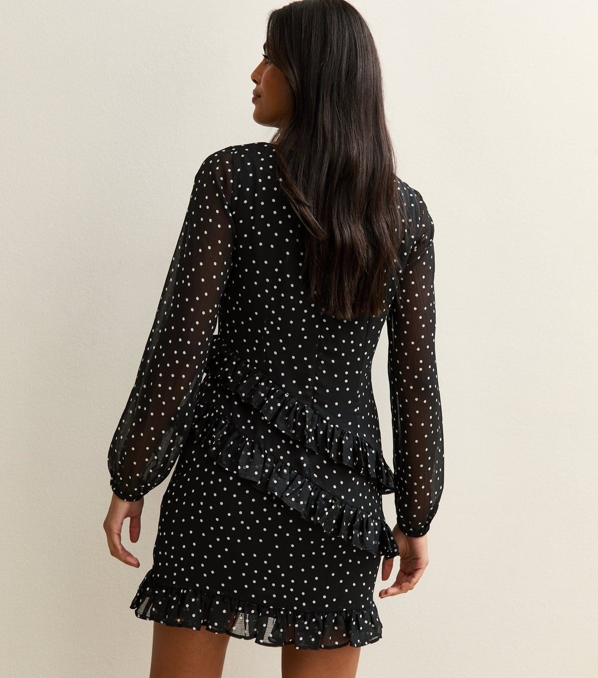 New Look Women's Black Polka Dot Print Chiffon Mini Dress New Look - 4