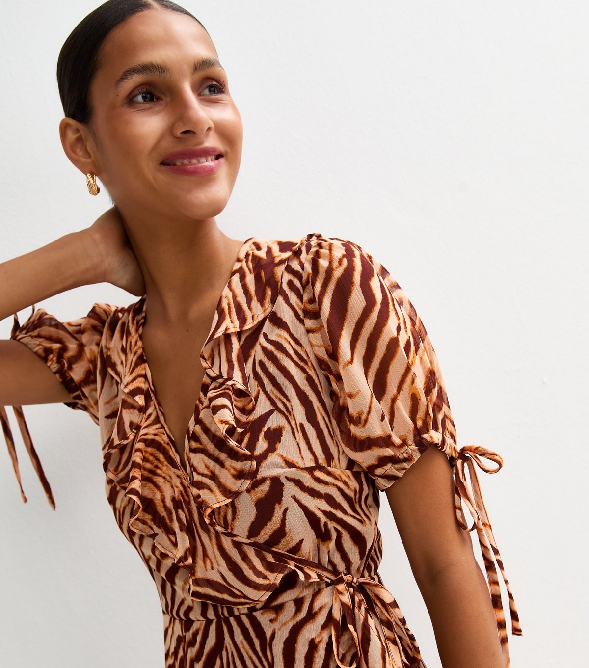 New Look Women's Brown Leopard Print Chiffon Mini Dress New Look - 3