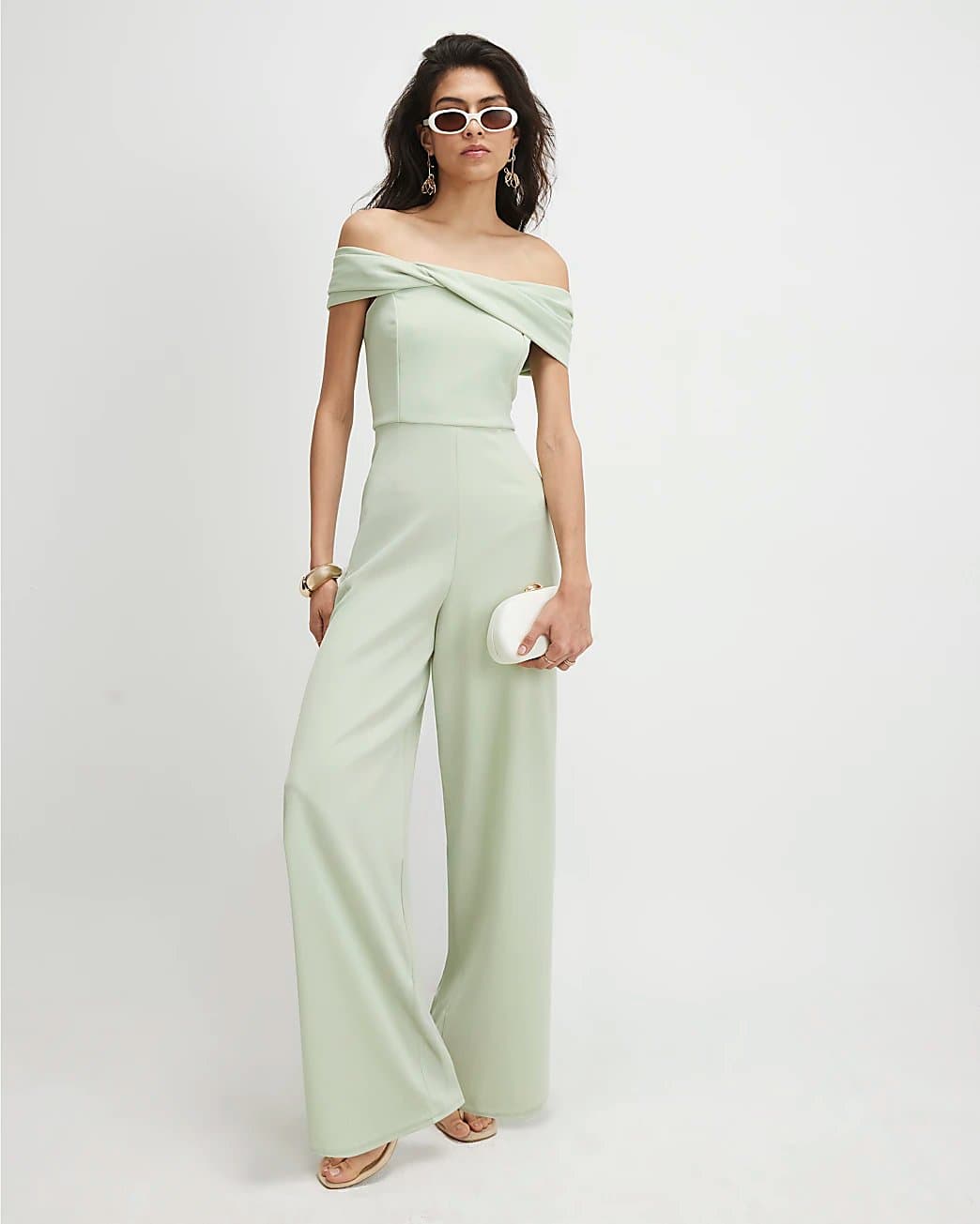 River Island River Island Womens Green Sleeveless Bardot Jumpsuit