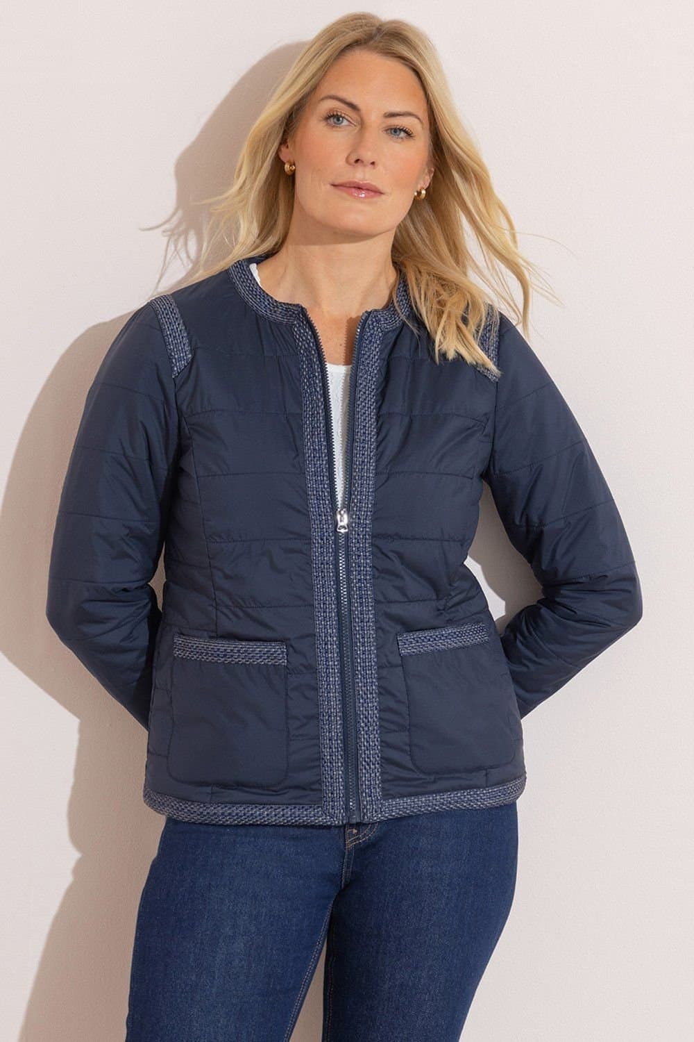 Anna Rose Anna Rose Navy Quilted Collarless Jacket