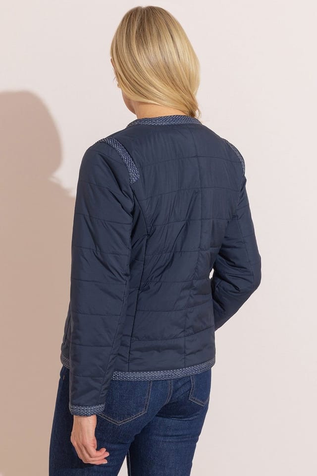 Anna Rose Anna Rose Women's Quilted Collarless Jacket in Navy - 3
