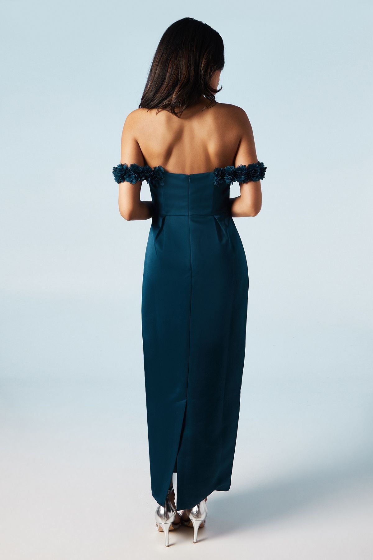 Coast Coast Women's Floral Bardot Satin Bridesmaid Dress in Navy - 3