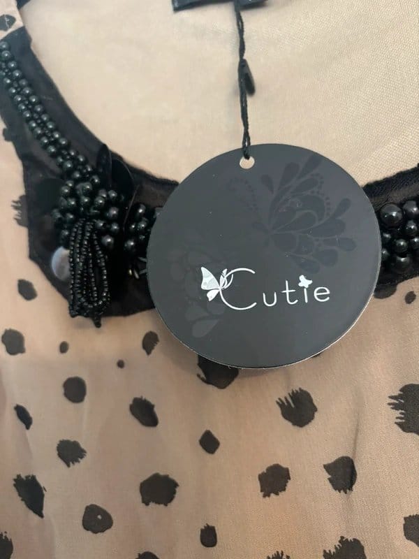 Cutie Brown & Black Embellished Neckline Chiffon Dress