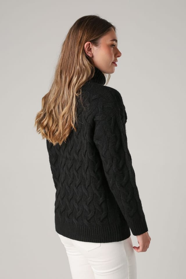 French Connection French Connection Women's Cable Knit Roll Neck Long Sleeve Jumper in Black - 2