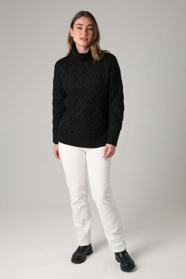 French Connection French Connection Women's Cable Knit Roll Neck Long Sleeve Jumper in Black - 3