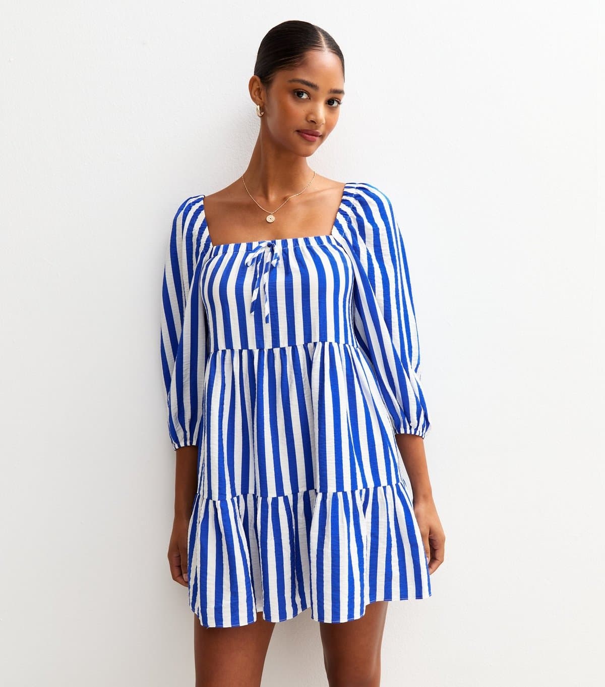 New Look Women's Blue Striped Smock Tiered Mini Dress New Look