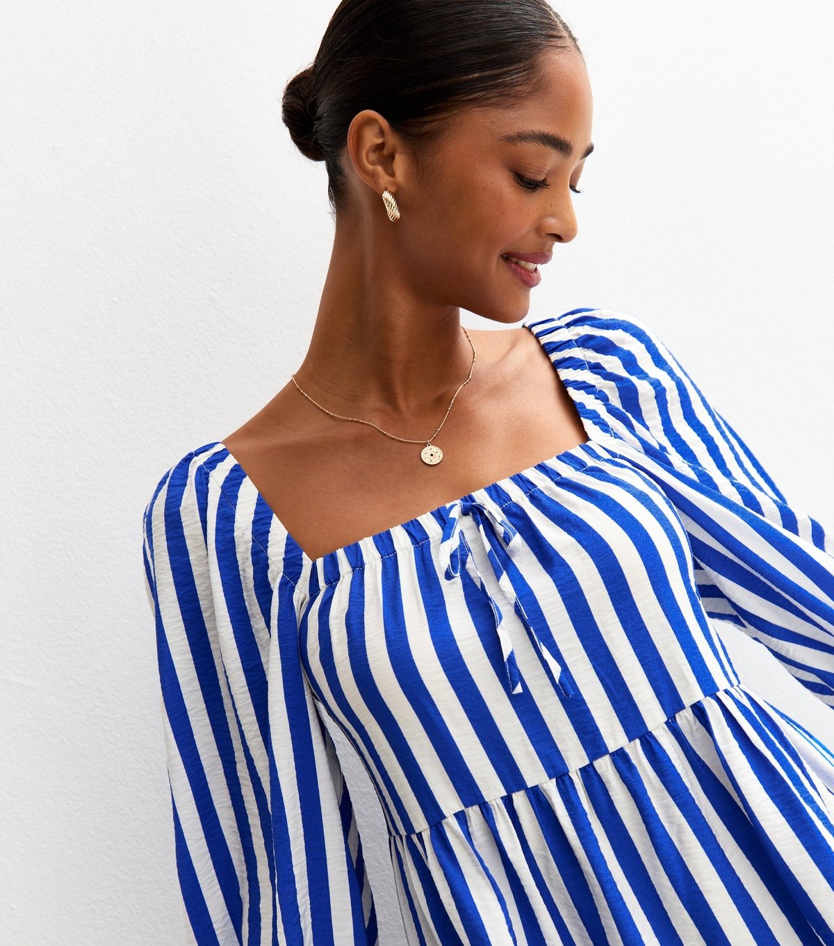 New Look Women's Blue Striped Smock Tiered Mini Dress New Look - 2