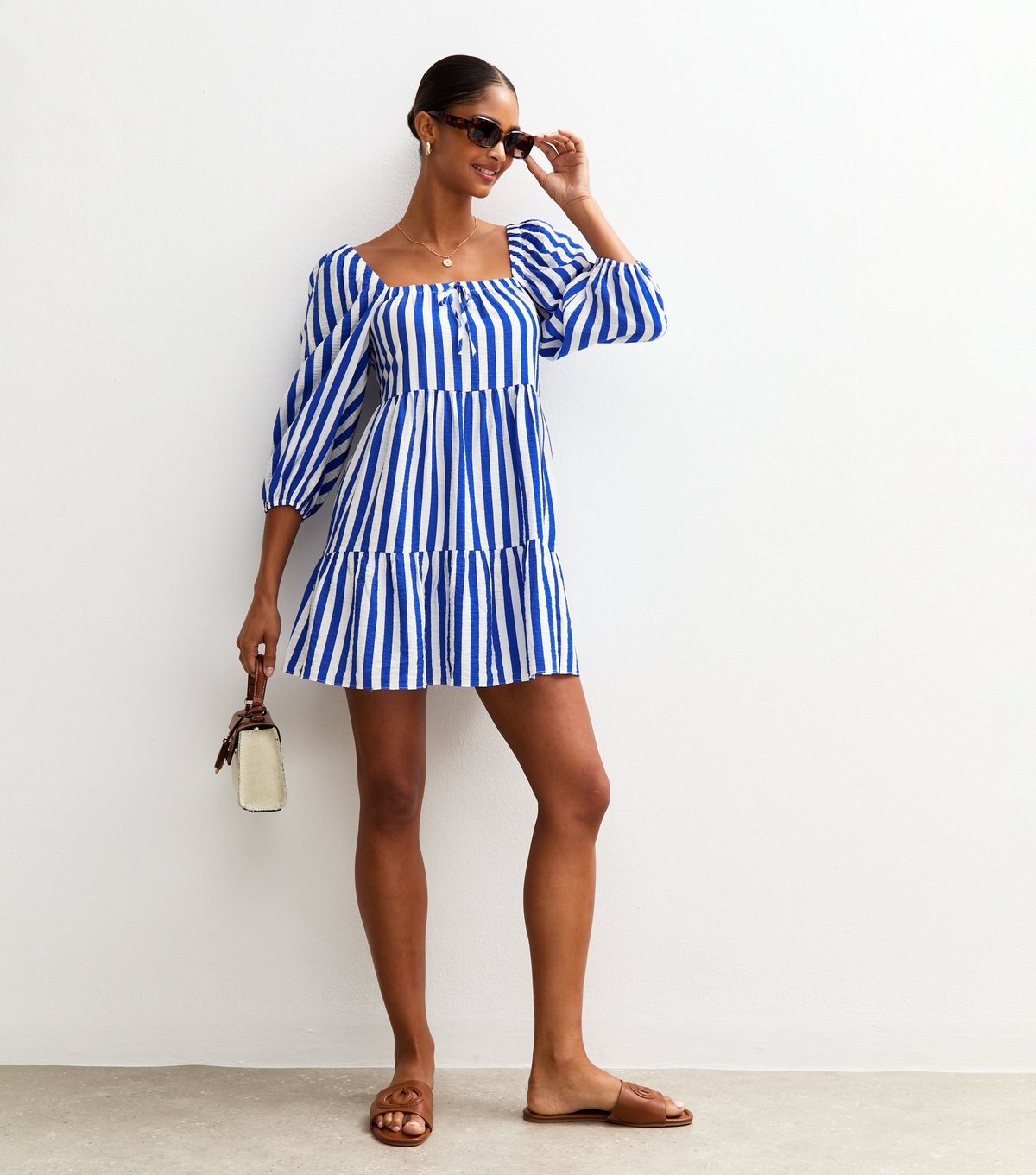 New Look Women's Blue Striped Smock Tiered Mini Dress New Look - 3