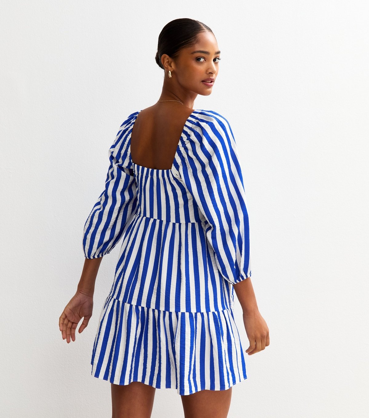 New Look Women's Blue Striped Smock Tiered Mini Dress New Look - 4