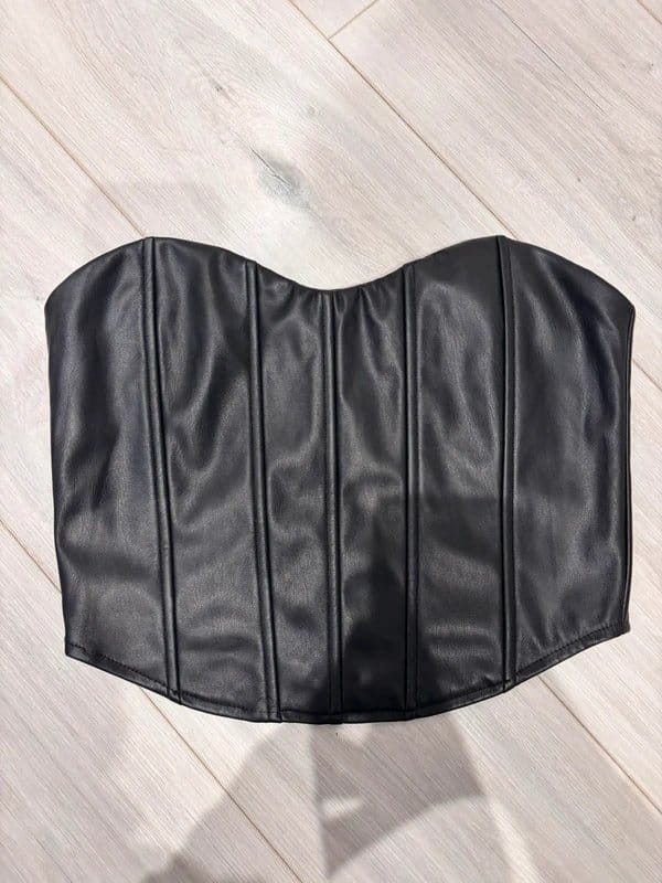 Bershka Black Leather Corset Top
