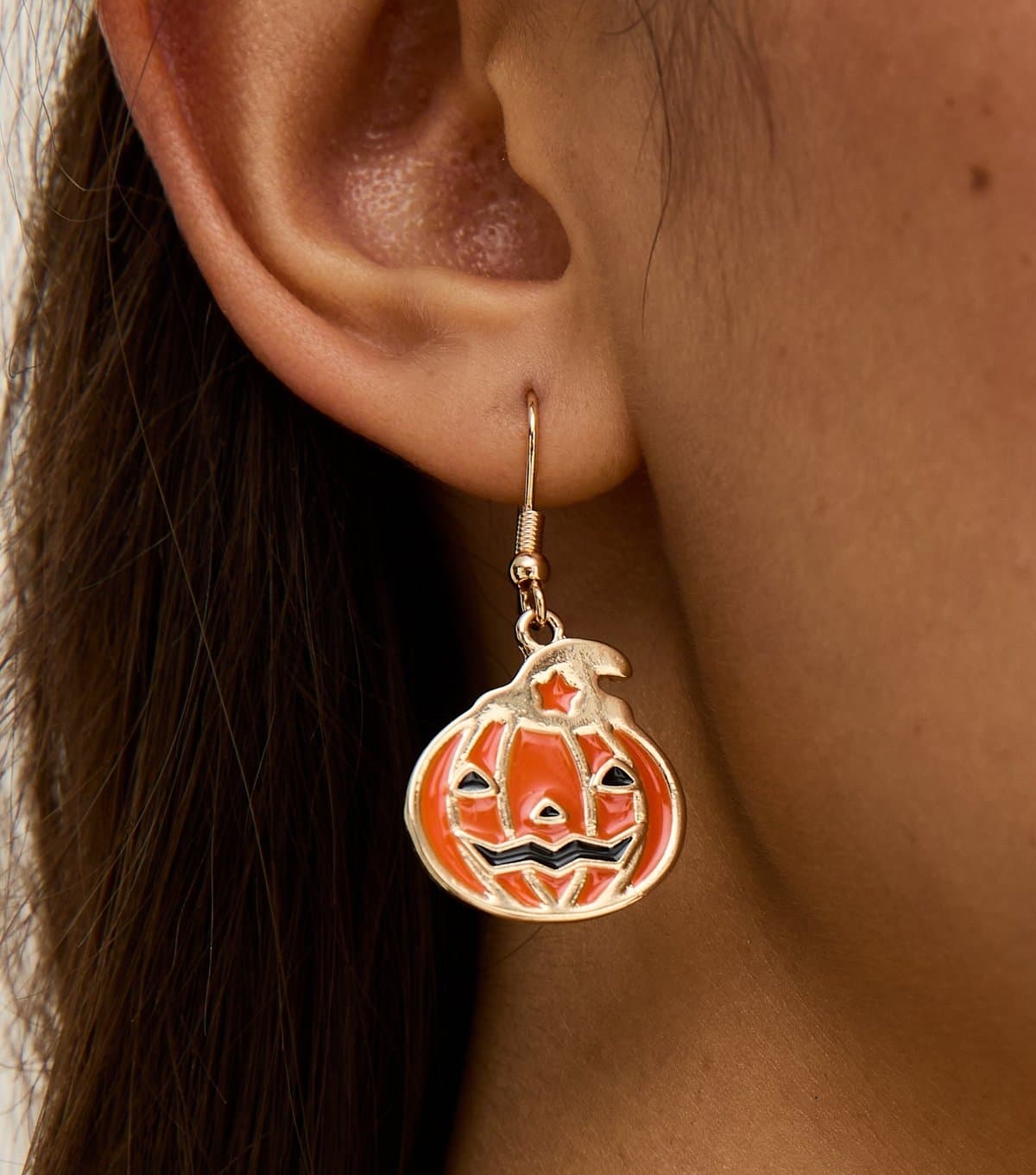 New Look Gold Tone Pumpkin Charm Hook Earrings New Look
