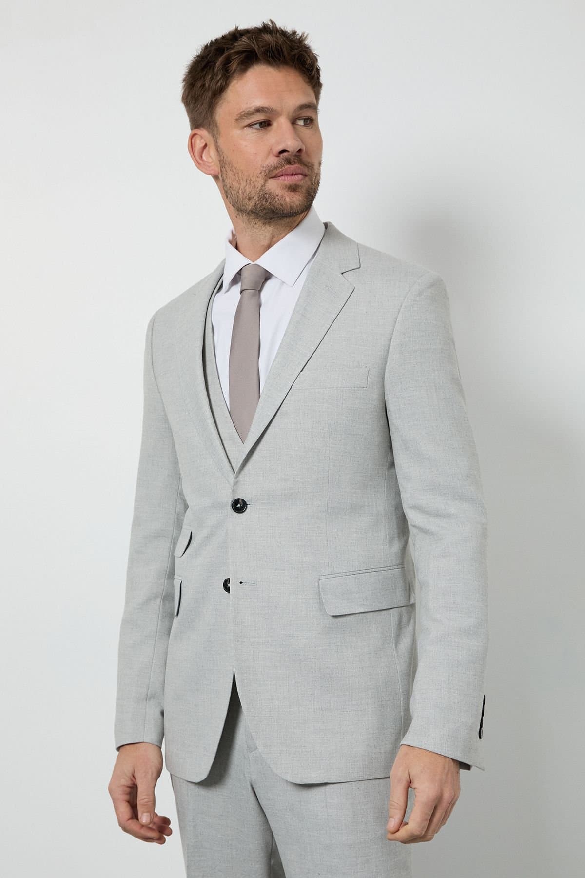 Burton Burton Men's Light Grey Tailored Fit Suit Jacket