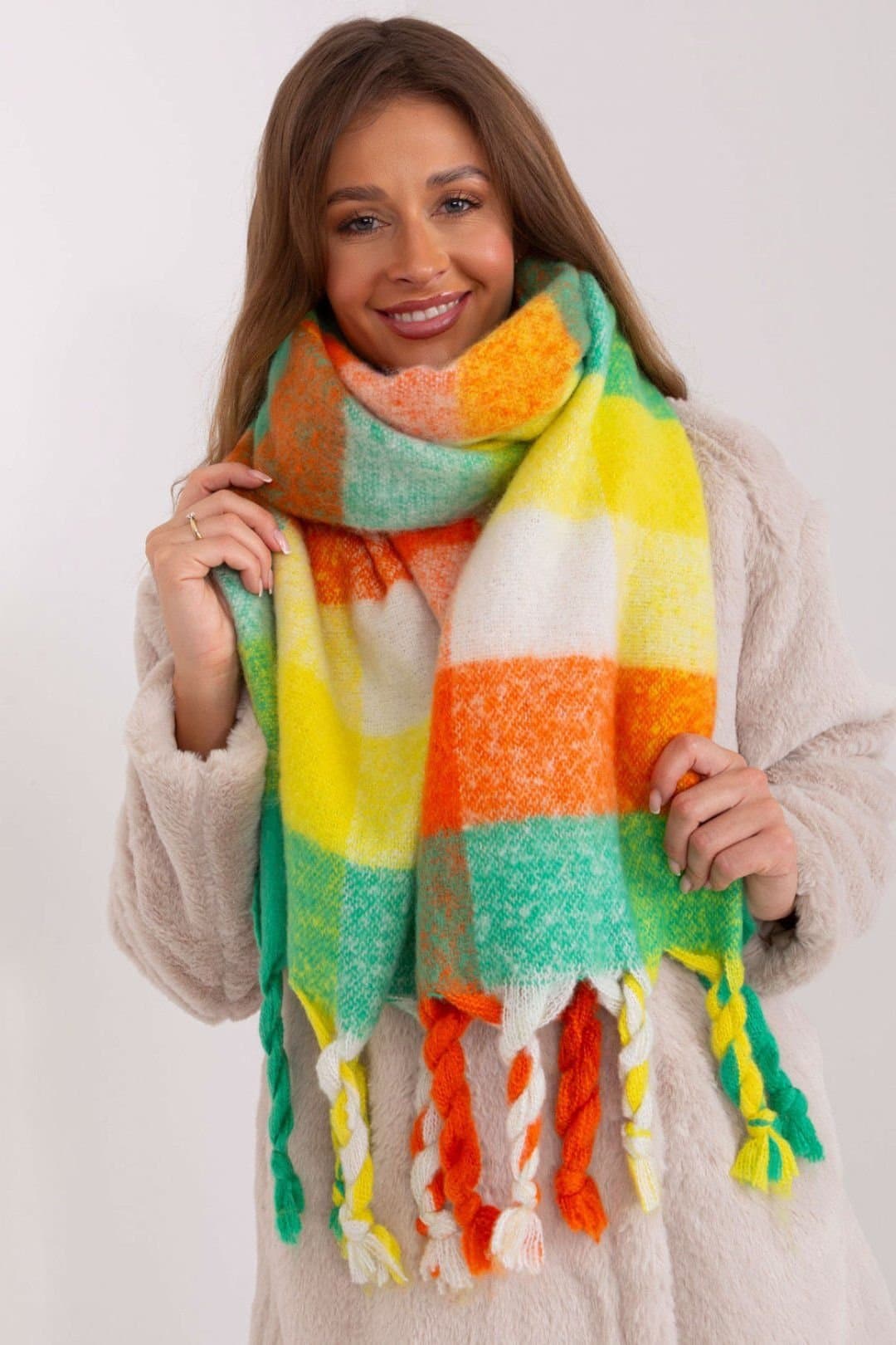 Love Lace Love Lace Green Plaid Tassel Scarf for Fall Winter