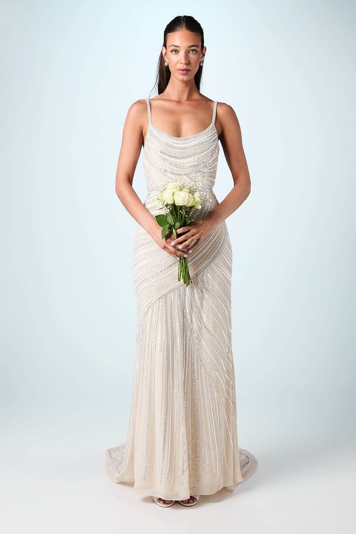 Coast Nude Embellished Strappy Maxi Wedding Dress With Train