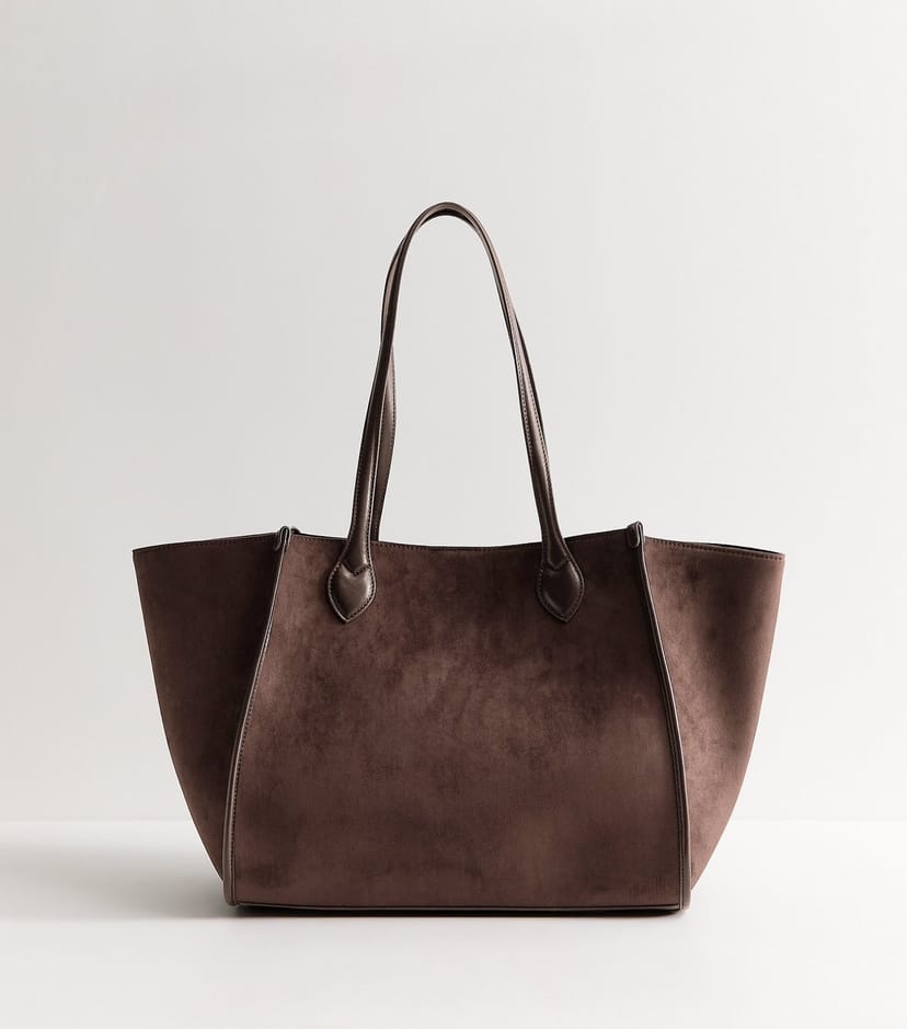 New Look Dark Brown Faux Suede Winged Tote Bag New Look - 1