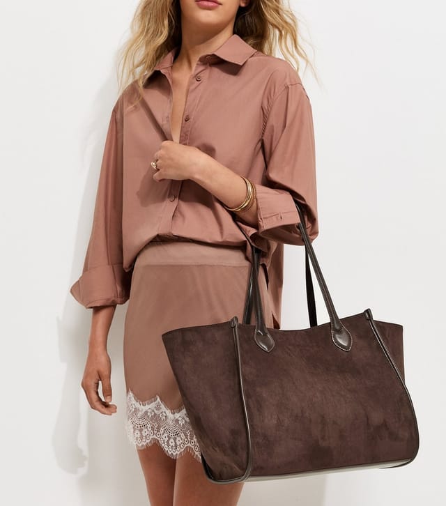 New Look Dark Brown Faux Suede Winged Tote Bag New Look - 2