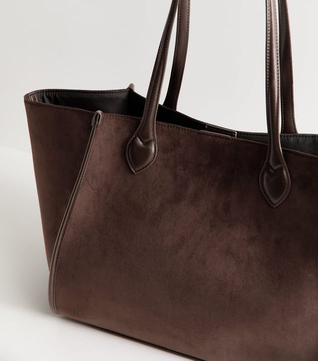 New Look Dark Brown Faux Suede Winged Tote Bag New Look - 3