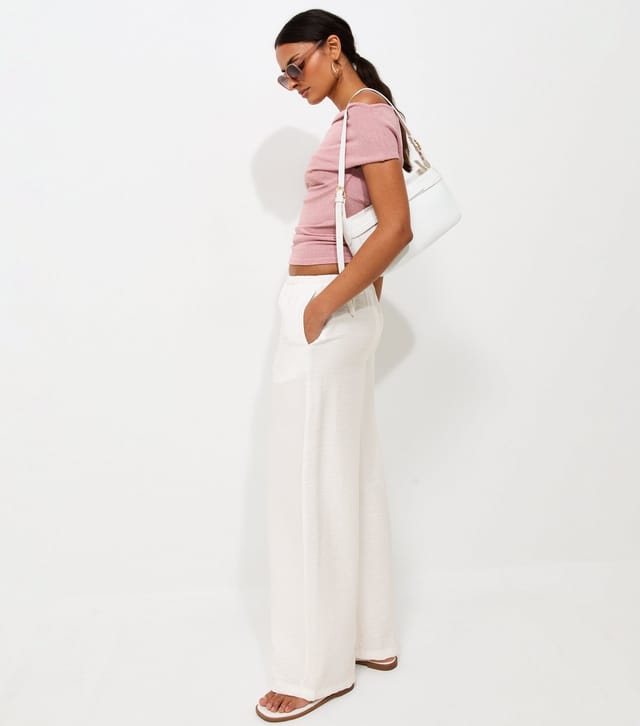 New Look Women's Cream Crinkle Texture Wide Leg Trousers New Look - 2