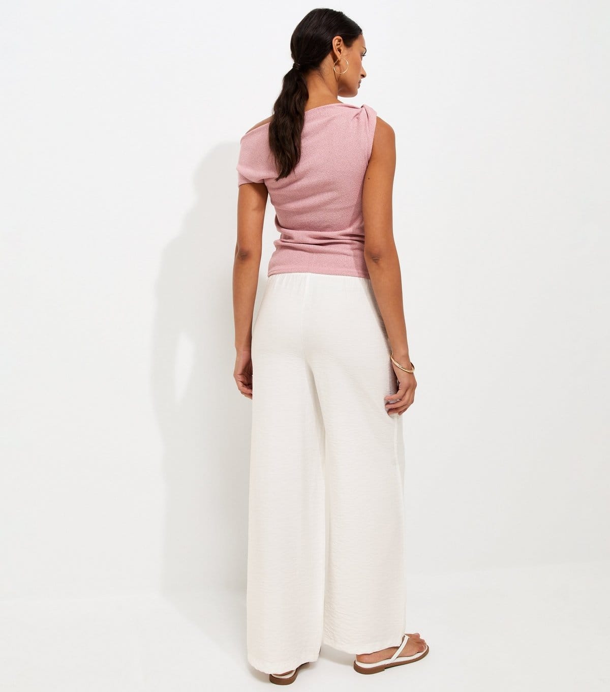 New Look Women's Cream Crinkle Texture Wide Leg Trousers New Look - 4