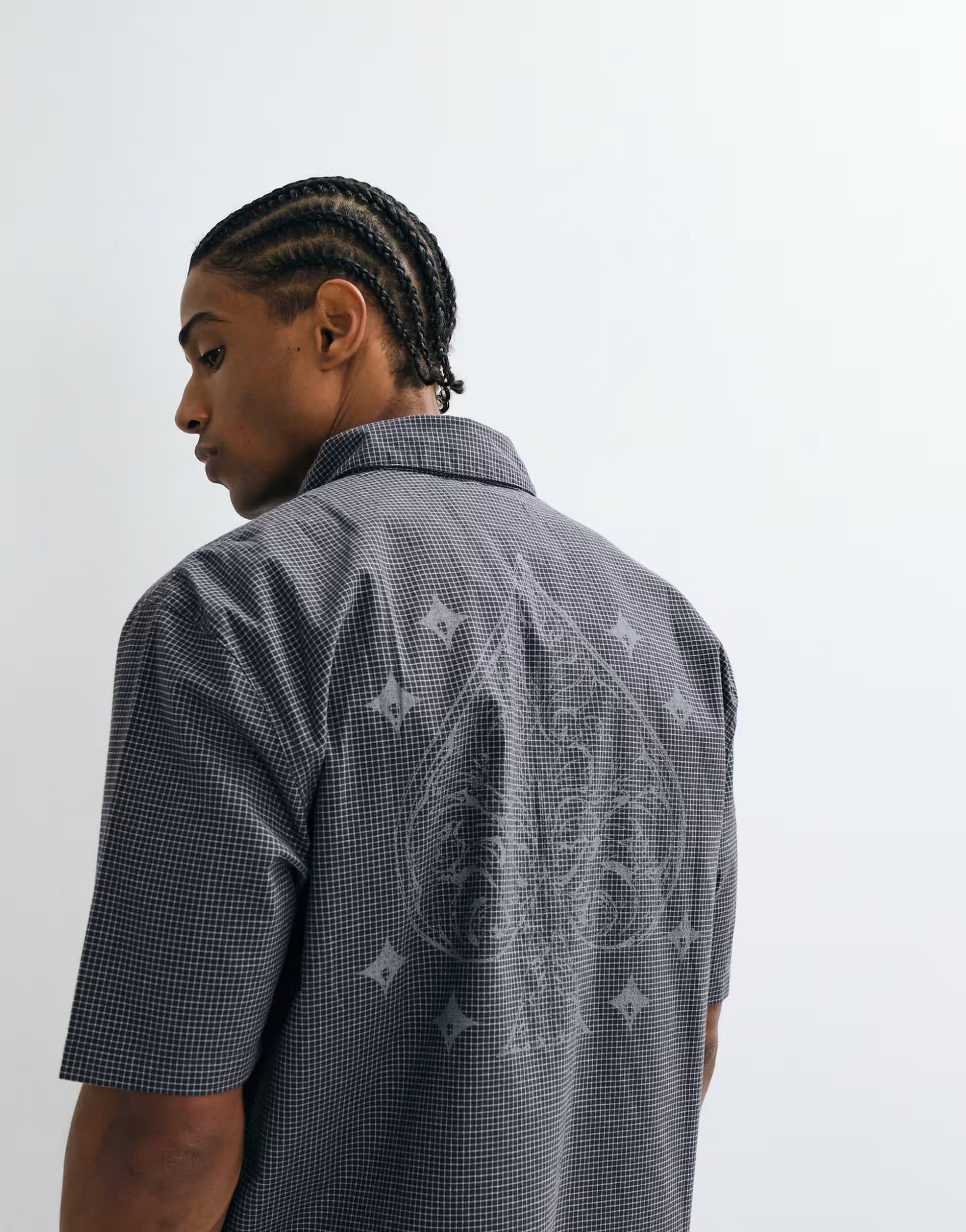 ASOS Hollister graphic short sleeve shirt in black micro check