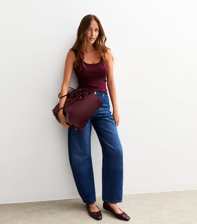 New Look Women's Dark Burgundy Wide Strap Scoop Neck Ribbed Vest New Look - 2