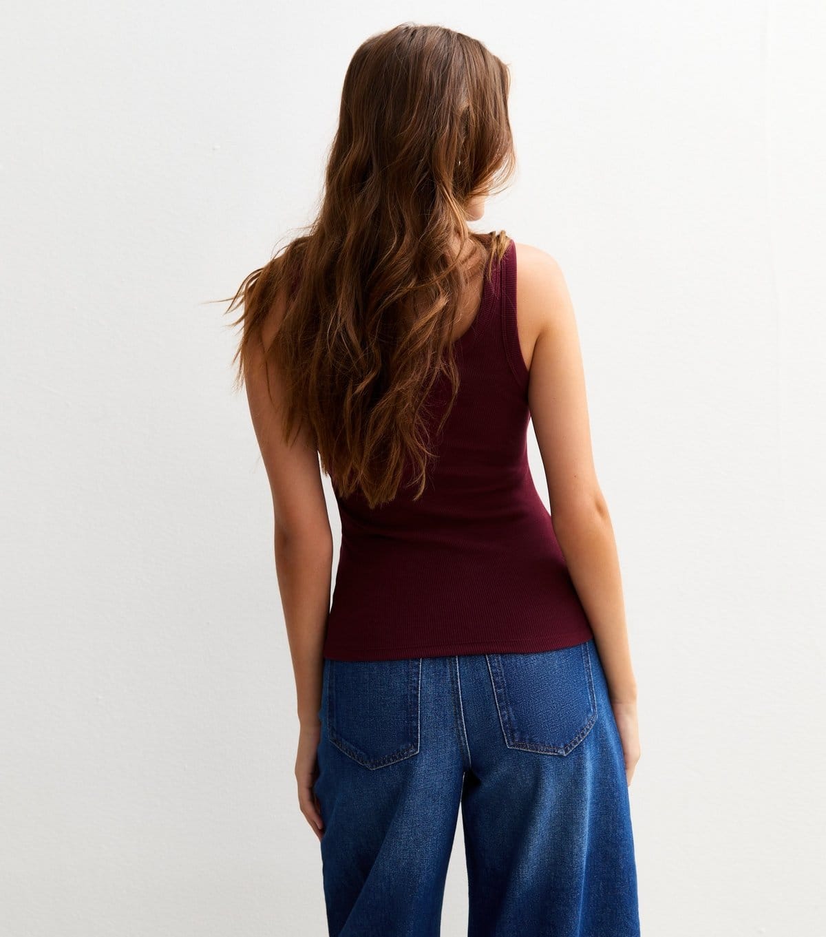 New Look Women's Dark Burgundy Wide Strap Scoop Neck Ribbed Vest New Look - 4