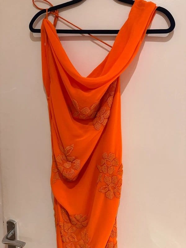 ASOS Floral Embellished Maxi Dress With Draped Shoulder In Orange