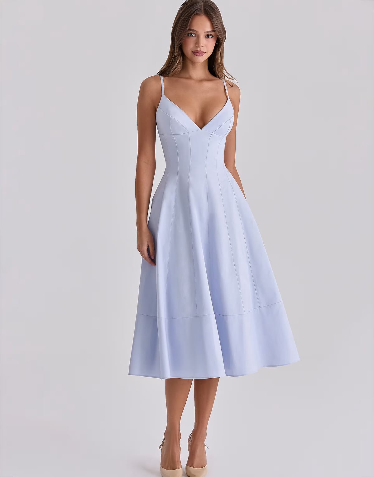 ASOS House of CB Millie bluebell lace up cotton midi sundress in bluebell - 1
