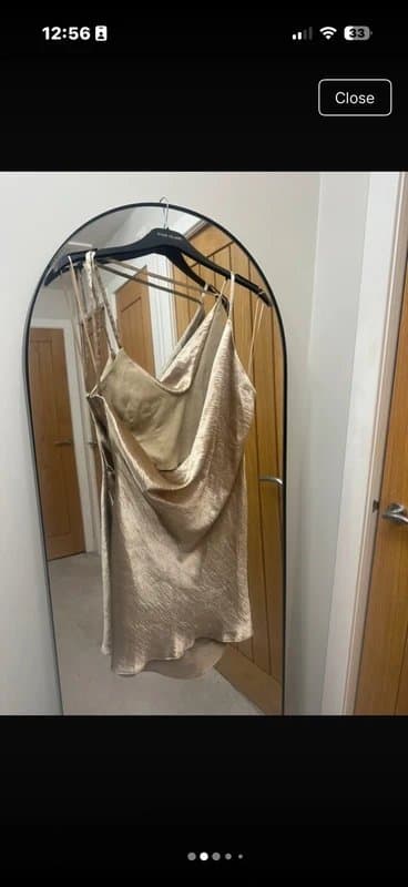 ASOS Design Asos design Ibiza holiday Gold Satin Mini Dress – Cowl Back – Size 10