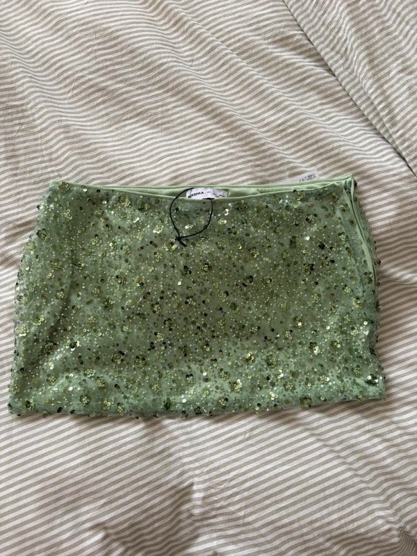 Bershka Green Sequin Mini Skirt