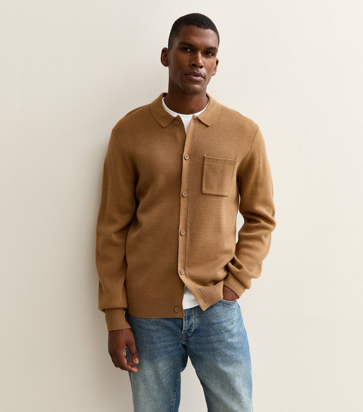 New Look Men's Brown Regular Fit Long Sleeve Knitted Shacket New Look - 2