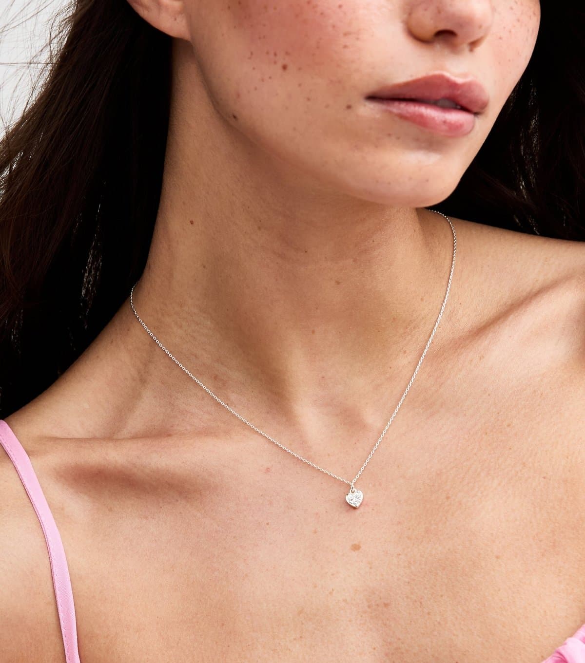 New Look Silver Tone Cubic Zirconia Heart Pendant Necklace New Look