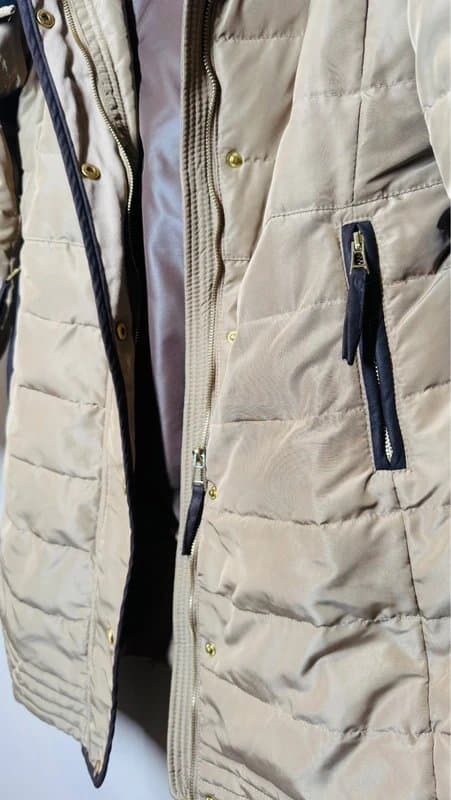 Zara Basic Zara Basic UK 16–18 beige padded coat with faux fur hood – excellent condition