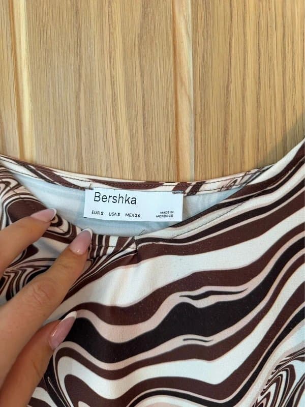 Bershka Bershka Brown Swirl Print Cami Maxi Dress Sz S Retro Ruched Side Asymmetric Slit