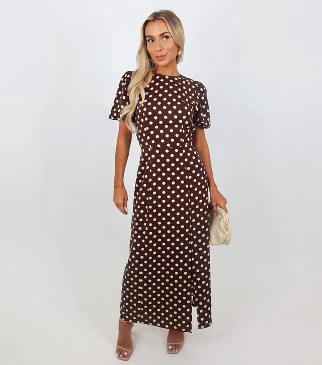 AX Paris Women's Brown Polka Dot Puff Sleeve Midi Dress AX Paris New Look - 2
