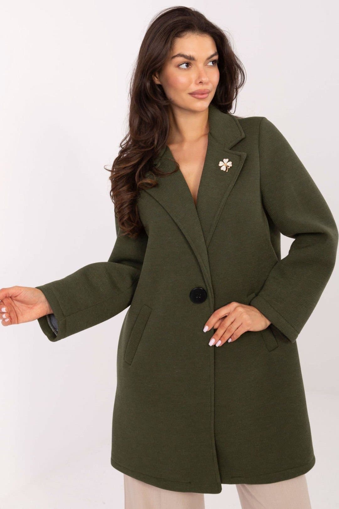 Love Lace Love Lace Women's Elegant Foam Blend Coat with Lapel Brooch Style 218410 in Green
