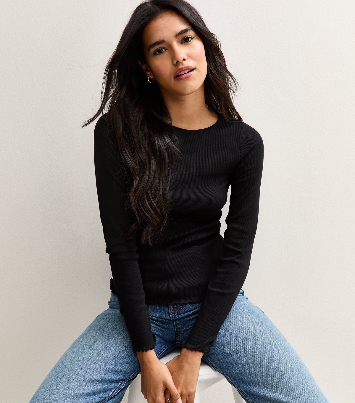 New Look Women's Black Ribbed Crew Neck Long Sleeve Top New Look - 2