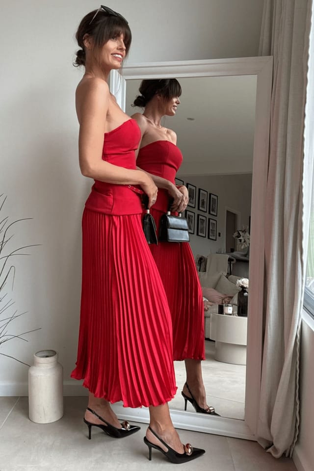 Style Cheat Style Cheat Women's Anna Bandeau Pleat Midi Red Dress - 2