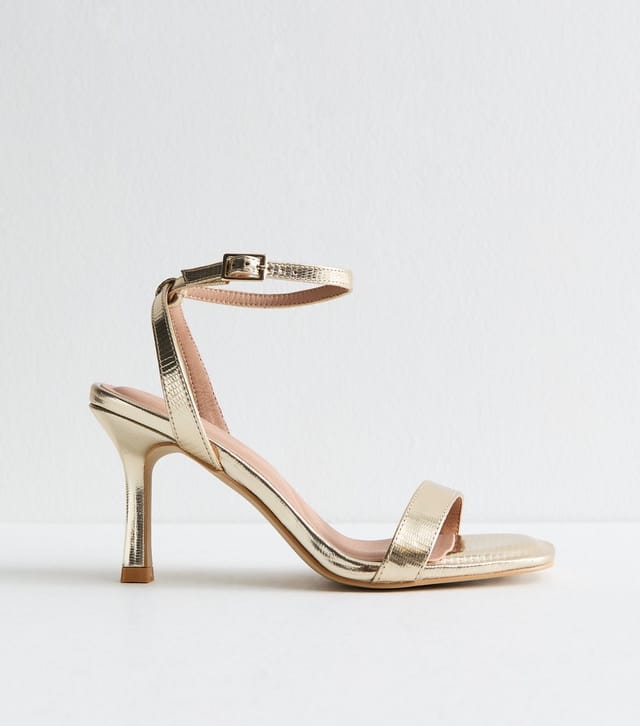 New Look Women's Gold Metallic Faux Leather Stiletto Heel Sandals Vegan New Look - 3