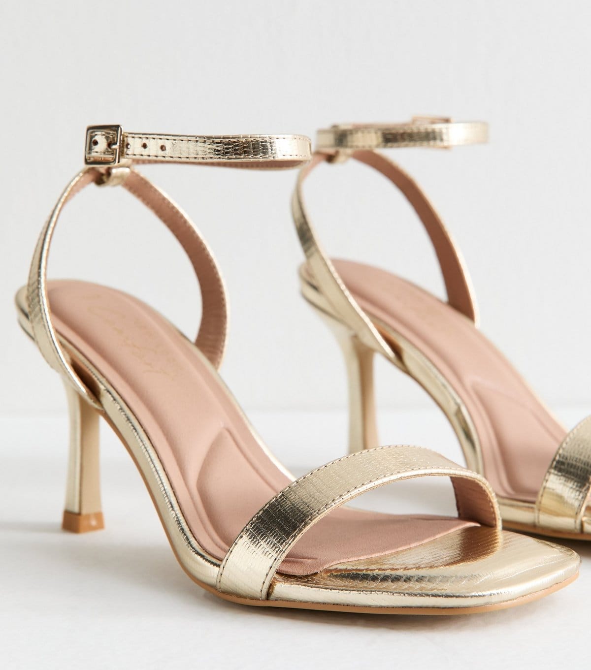 New Look Women's Gold Metallic Faux Leather Stiletto Heel Sandals Vegan New Look - 4