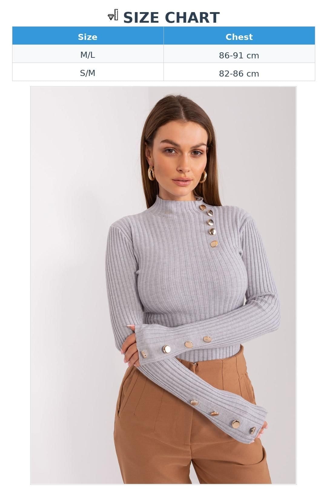 Love Lace Love Lace Women's Ribbed Stand Collar Viscose Knit Sweater in Grey - 4