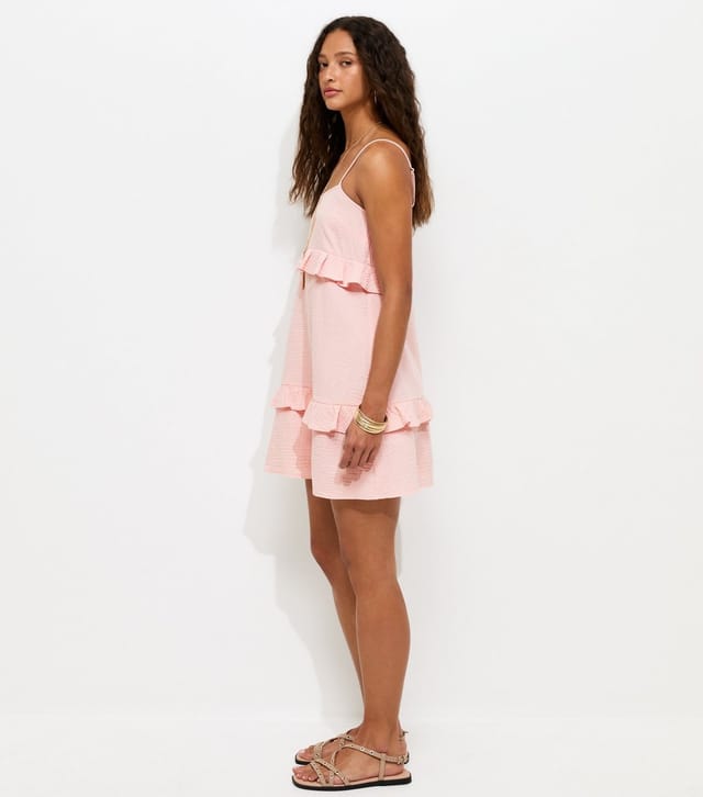 New Look Women's Pale Pink Crinkle Texture Ruffle Trim Mini Dress New Look - 2