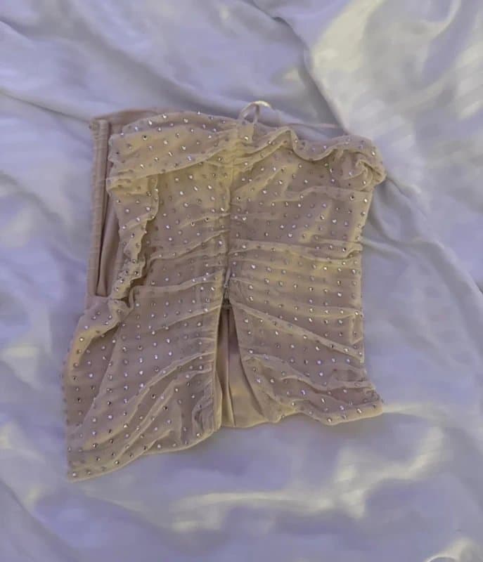 Bershka cream diamanté embellished sequin bandeau going out top size xs uk 6 great condition